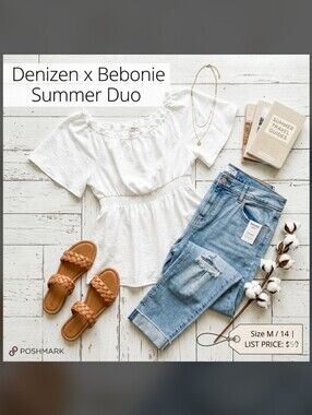 NWT Denizen From Levi's Blue Boyfriend Jeans Distressed: sz 14 + Bebonnie Top: M